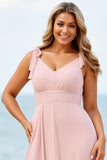 Chiffon Candy Pink A Line Bridesmaid Dress with Slit