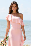 Candy Pink One Shoulder Asymmetrical A Line Bridesmaid Dress