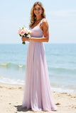 Lilac A Line Spaghetti Straps Bridesmaid Dress