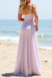 Lilac A Line Spaghetti Straps Bridesmaid Dress
