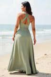 Ruffled Dusty Sage A Line Chiffon Bridesmaid Dress