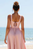 Candy Pink A Line Spaghetti Straps Long Bridesmaid Dress