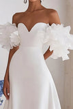 Ivory Off The Shoulder Satin A Line Wedding Dress