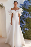 Ivory Off The Shoulder A Line Satin Wedding Dress