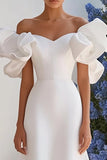 Ivory Off The Shoulder A Line Satin Wedding Dress