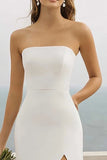 White Strapless Sheath Long Engagement Dress With Slit