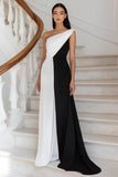 One Shoulder Black And White A Line Formal Dress