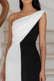 One Shoulder Black And White A Line Formal Dress