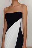 Black And White Strapless Sheath Formal Dress