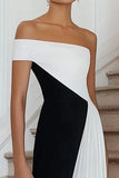 Black And White One Shoulder A Line Formal Dress