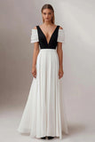 Cold Shoulder White A Line Long Formal Dress