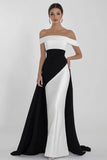 Off The Shoulder Black And White Long Formal Dress