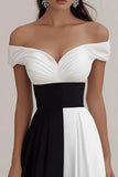 Off The Shoulder A Line Black And White Formal Dress