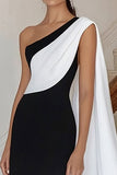 One Shoulder Black Sheath Long Formal Dress