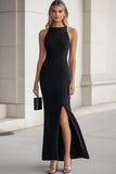 Bodycon Simple Black Tie Dress With Slit