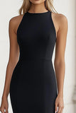 Bodycon Simple Black Tie Dress With Slit