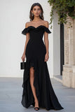 A Line Off The Shoulder Black Tie Dress With Slit