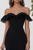 A Line Off The Shoulder Black Tie Dress With Slit