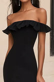Off The Shoulder A Line Black Tie Dress With Slit