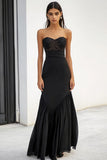 Strapless A Line Lace Black Tie Dress