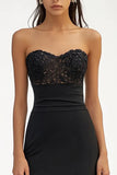 Strapless A Line Lace Black Tie Dress