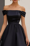 Off The Shoulder A Line Black Tie Dress With Ruffles