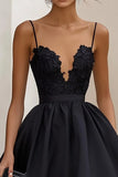 A Line Satin Black Tie Dress With Appliques