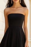 Strapless A Line Black Tie Dress With Slit