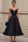 Strapless A Line Lace Black Tie Dress