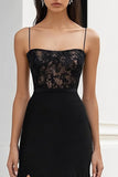 A Line Lace Black Tie Dress With Slit