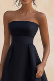 Strapless A Line Satin Black Tie Dress