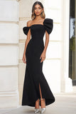 One Shoulder Sheath Black Tie Dress With Slit