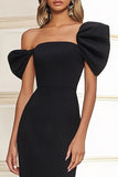 One Shoulder Sheath Black Tie Dress With Slit