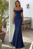 Off The Shoulder Navy Mermaid Formal Dress