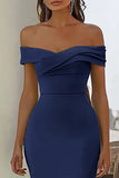 Off The Shoulder Navy Mermaid Formal Dress