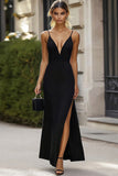 Bodycon Sheath Black Tie Dress With Slit