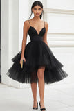 A Line Tulle V Neck Little Black Dress