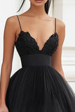A Line Tulle V Neck Little Black Dress