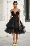 Tulle A Line V Neck Lace Little Black Dress