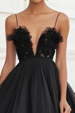 Tulle A Line V Neck Lace Little Black Dress