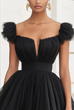 A Line Tulle Cap Sleeves Little Black Dress