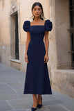 Navy Sheath Satin Simple Formal Dress