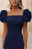 Navy Sheath Satin Simple Formal Dress