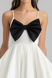 A Line Satin Little White Dress With Bow