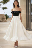 Strapless A Line Satin Little White Dress With Ruffles