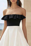 Strapless A Line Satin Little White Dress With Ruffles
