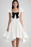 Satin A Line Simple Little White Dress With Bow