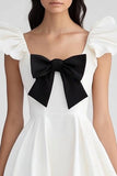 Satin A Line Simple Little White Dress With Bow