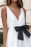 A Line V Neck Ruffled Little White Dress