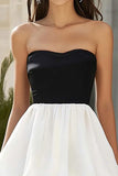 A Line Strapless Satin Tiered Little White Dress